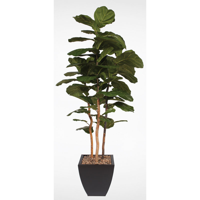 Faux Fiddle Leaf Fig Tree in Metal Planter, Black Metal Planter