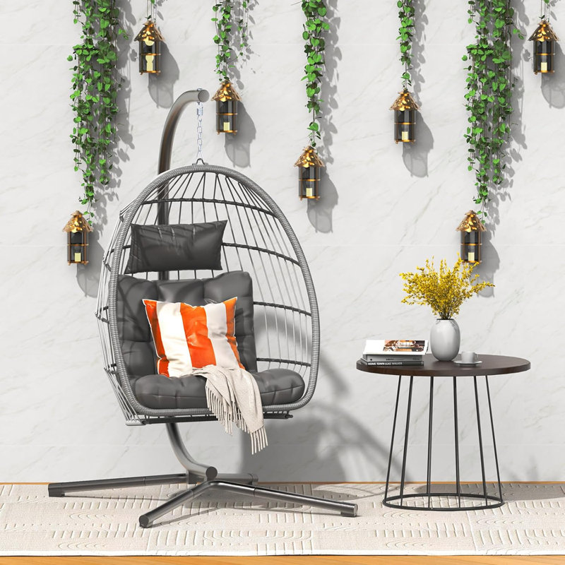 Fauteuil de patio en rotin avec support, hamac avec structure en acier allié d'aluminium épaissie et coussin résistant aux rayons UV