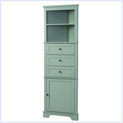 Armoire haute triangulaire avec 3 tiroirs et tablettes réglables pour la salle de bain