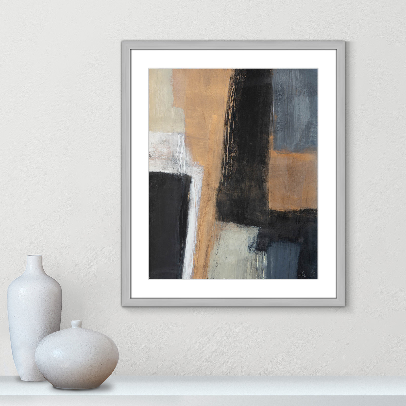 Metallic Slate I Print, 25.5" H x 21.5" W x 1.25" D, Silver Matted Picture Framed