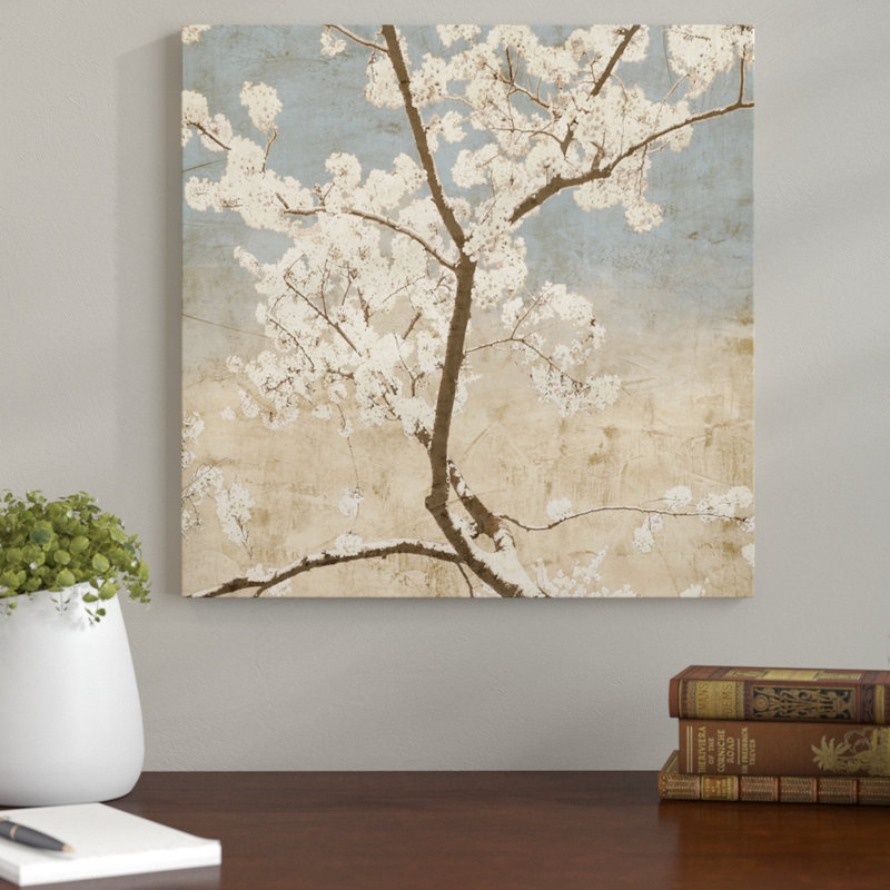 « cerise fleurs i »-impression sur toile tendue, H 18 po x l 18 po x P 1,5 po