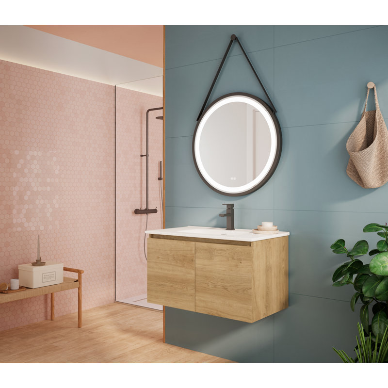 Jasso 32 " W 1 Single Vanity Bathroom Vanity With Ceramic Top, Oak