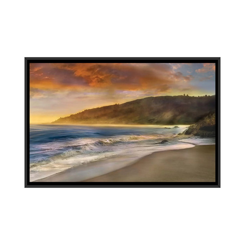 " Malibu Sun " by Mike Calascibetta, Black Framed Canvas, No Mat, 32" H x 48" W x 1.5" D