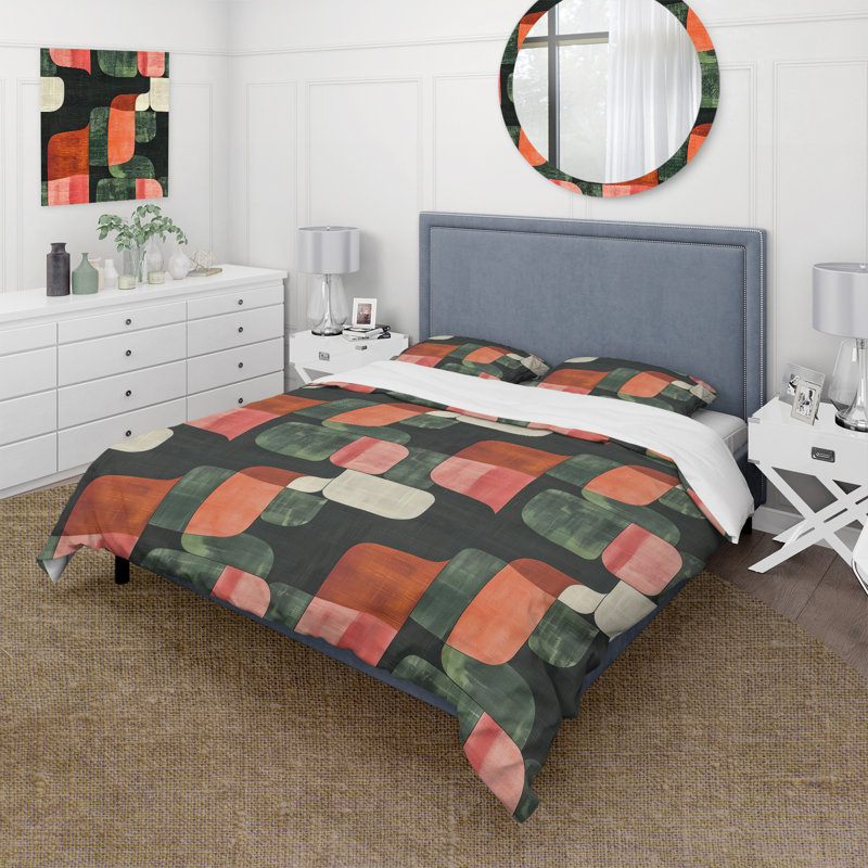 Ensemble de housse de couette rose et vert Midcentury, Housse de couette très grand et 2 très grandes t