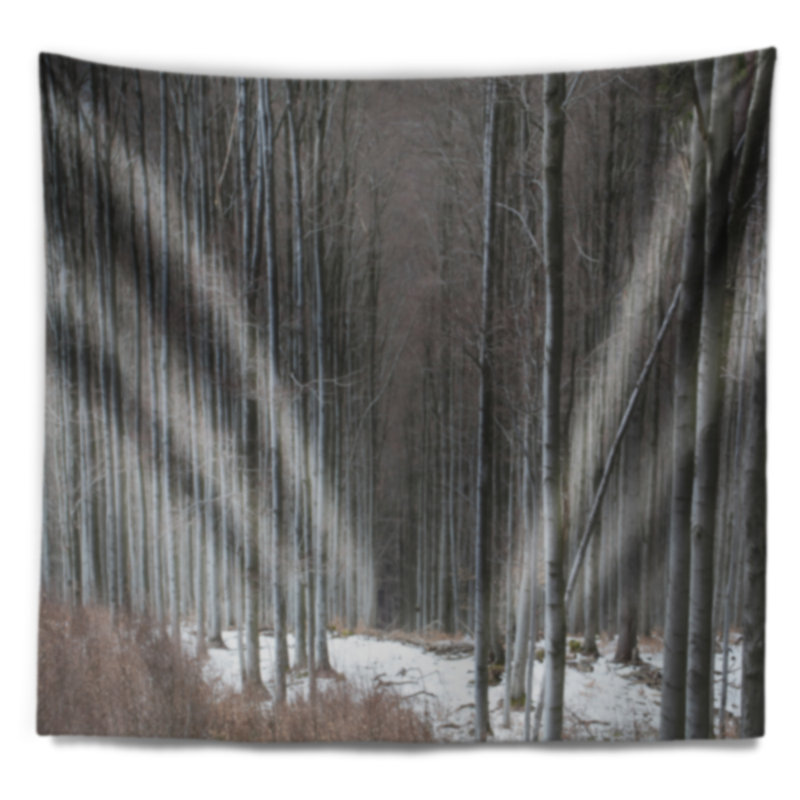 Tapisserie forêt d'hiver avec arbres épais, H 32 po x l 39 po