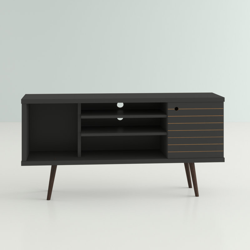 Liberty 53" Mid-Century Modern 5-Shelf TV Stand for TVs up to 50" in Black, Black