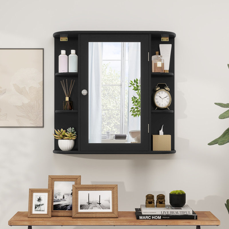 Multipurpose Mount Wall Surface Bathroom Storage Cabinet Mirror, Black