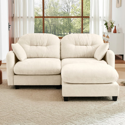 Canapé modulaire beige avec chenille douce et mobile, conception ergonomique, coussin, convient aux petits espaces de vie, canapé modulaire à mousse haute, plissé, combinaisons multiples,