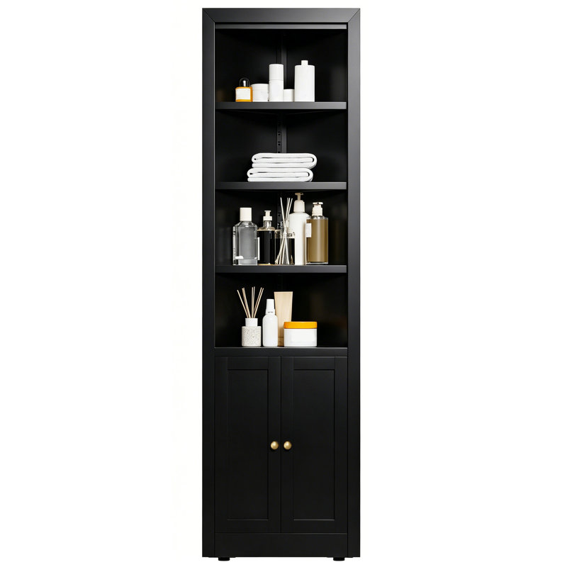 Grande armoire de rangement d'angle avec 2 portes et tablettes réglables, Black