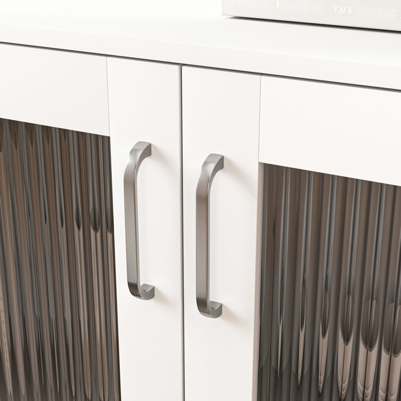 Armoire 2 portes en verre - blanche, tablette réglable, conçue pour le salon, le vestibule et la cuisine