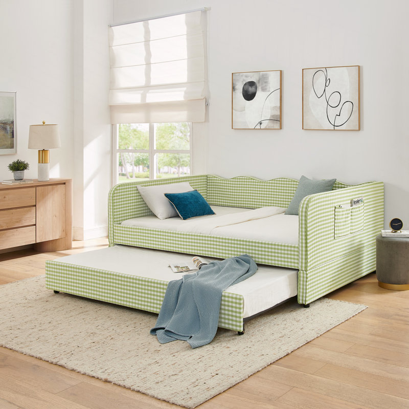 Lit de jour simple, canapé-lit convertible polyvalent 3 en 1 Gingham, Simple, Green