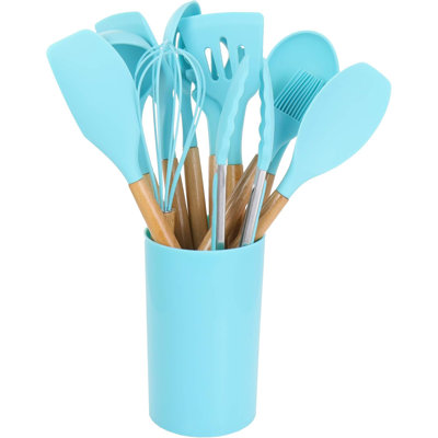 12 Piece Silicone Cooking Utensils Set With Wood Handles, Food Grade Non Scratch Kitchen Utensil Set For Nonstick Cookware