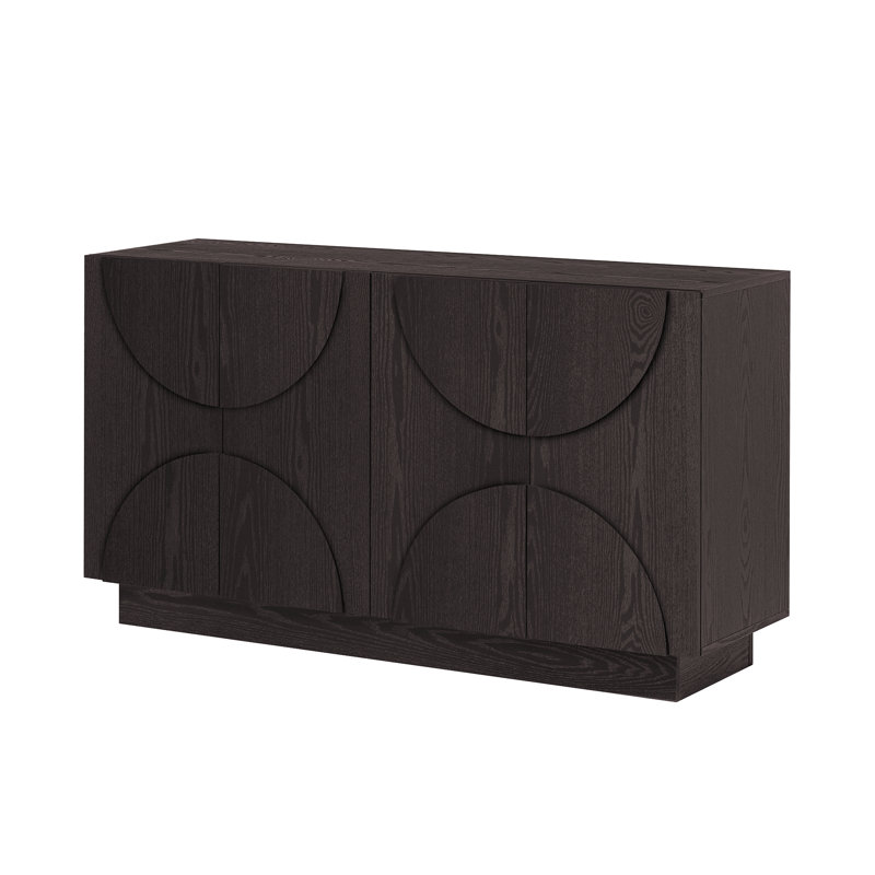 4-Door Large Storage Sideboard, Wood Sideboard Cabinet With Semi-Circular Handles And Adjustable Shelves, Black