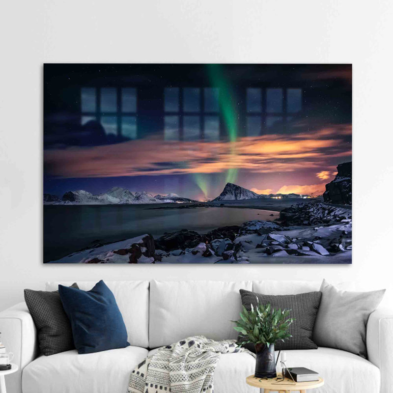 Superbe art mural en verre trempé offrant une vue colorée du ciel et de la montagne pour une décoration intérieure unique