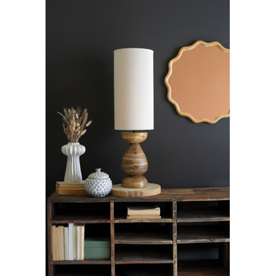 Lampe de table en bois de manguier Kalalou H 18 po - Décoration artisanale