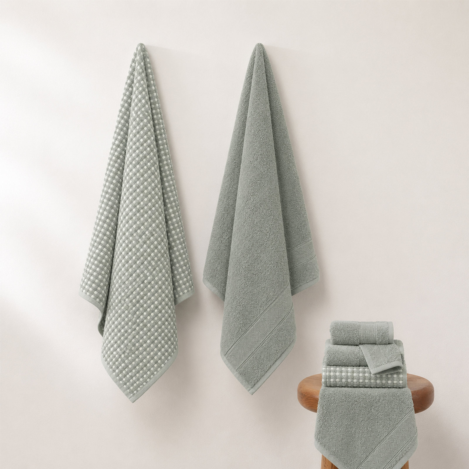 Drucilla 6-Piece Jacquard Cotton Towel Set, Mineral Green