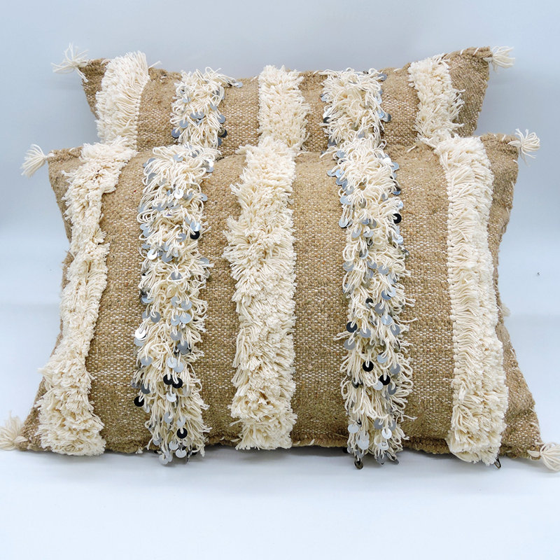 Wool Rectangular Pillow Cover, 17" x 24", Brown/Beige
