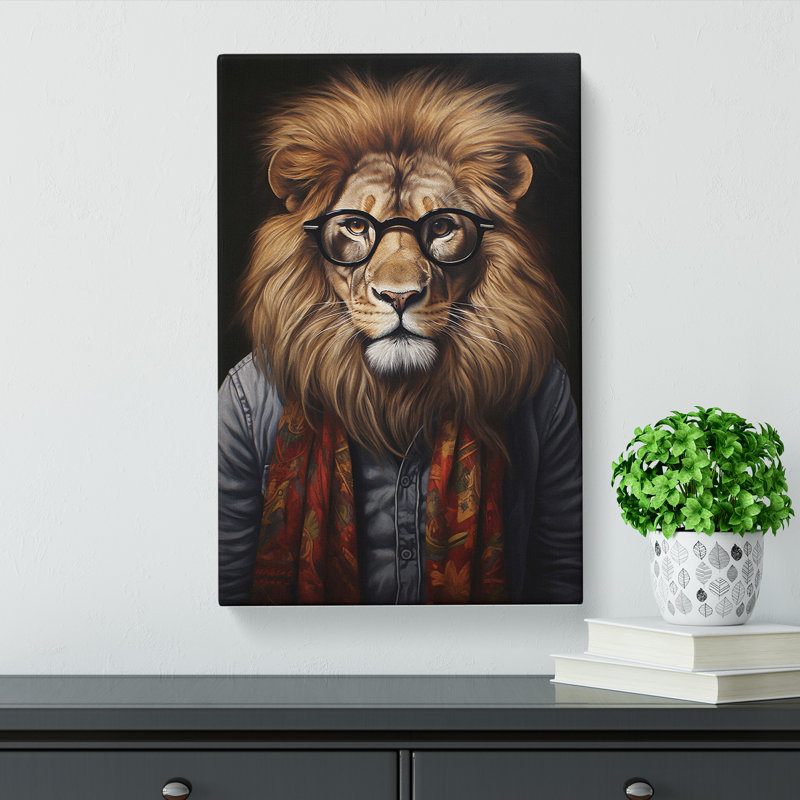Lion With Glasses Painting - No Frame Print, 60cm H x 40cm W x 3cm D