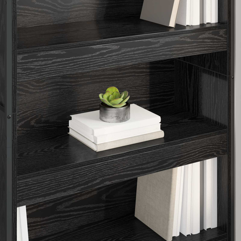 Steel Book Cabinet Bookcase, (5 Shelves) 190cm. H x 80cm. W x 30cm. D, Black Oak