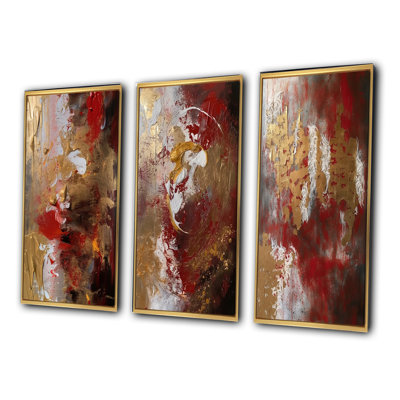 Révélations de l'ancienne Italie en or et rouge VI - ensemble de 3 peintures abstraites