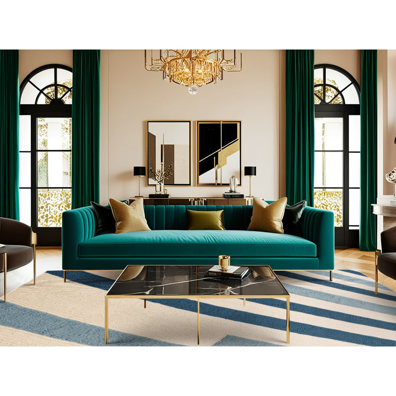  Tapis lavable rayé crème bleu mer, Rond 6 pi