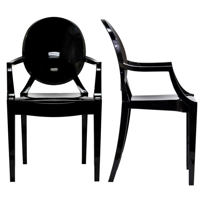  King Louis Back Stacking Side Chair, Black, 2
