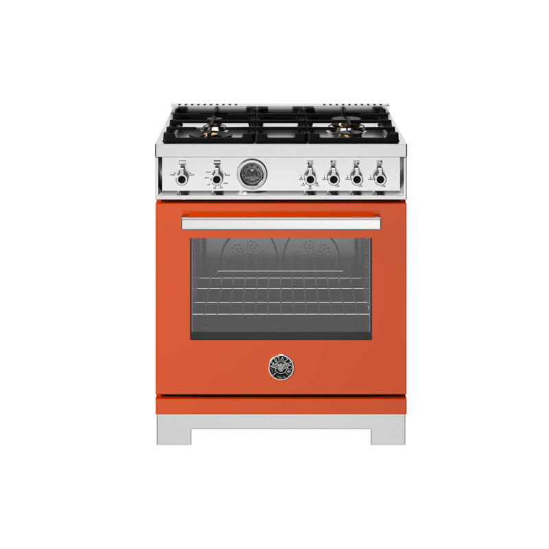 Bertazzoni 30" 4.7 Cubic Feet Smart Free Standing Range with 4 Burners, Natural Gas, Arancio Glossy