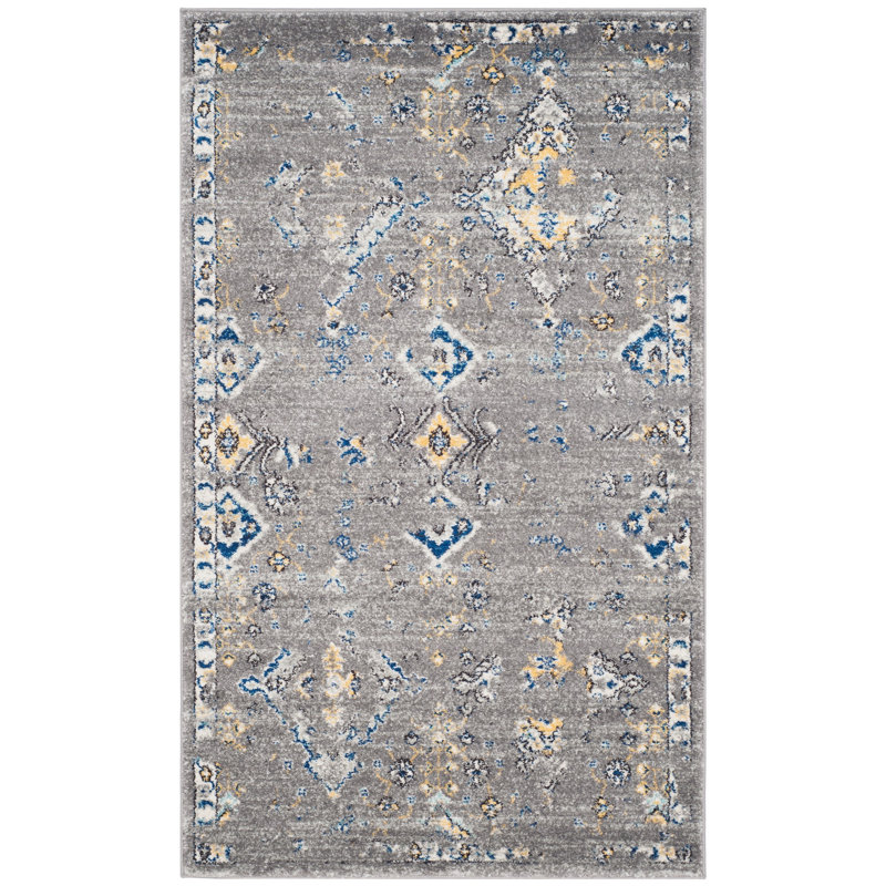 Tapis oriental gris / jaune en coton / jute Minonk, Rectangle 3 pi x 5 pi