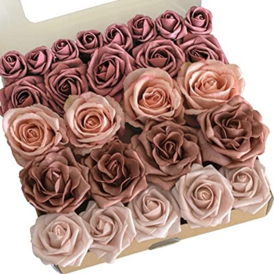 Ensemble de 5 boîtes de fleurs artificielles pour le bricolage, décoration de mariage, bouquet, centres de table, allée, arche, décoration florale, fête de douche nuptiale, décoration rétro, rose poussiéreux