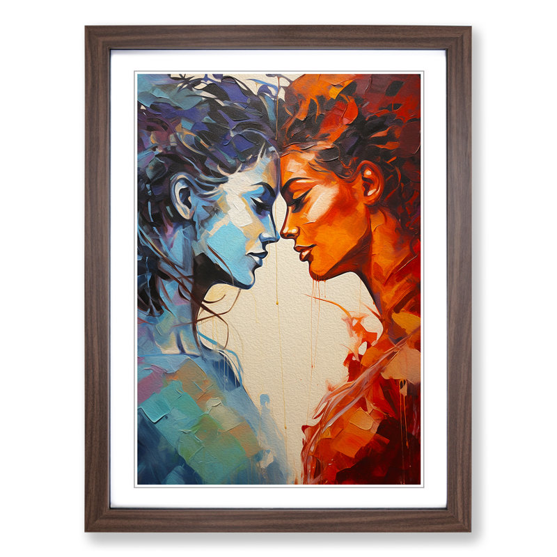 Two Women In Love Action - Single Picture Frame Print on Wood, 64cm H x 46cm W, Walnut Framed
