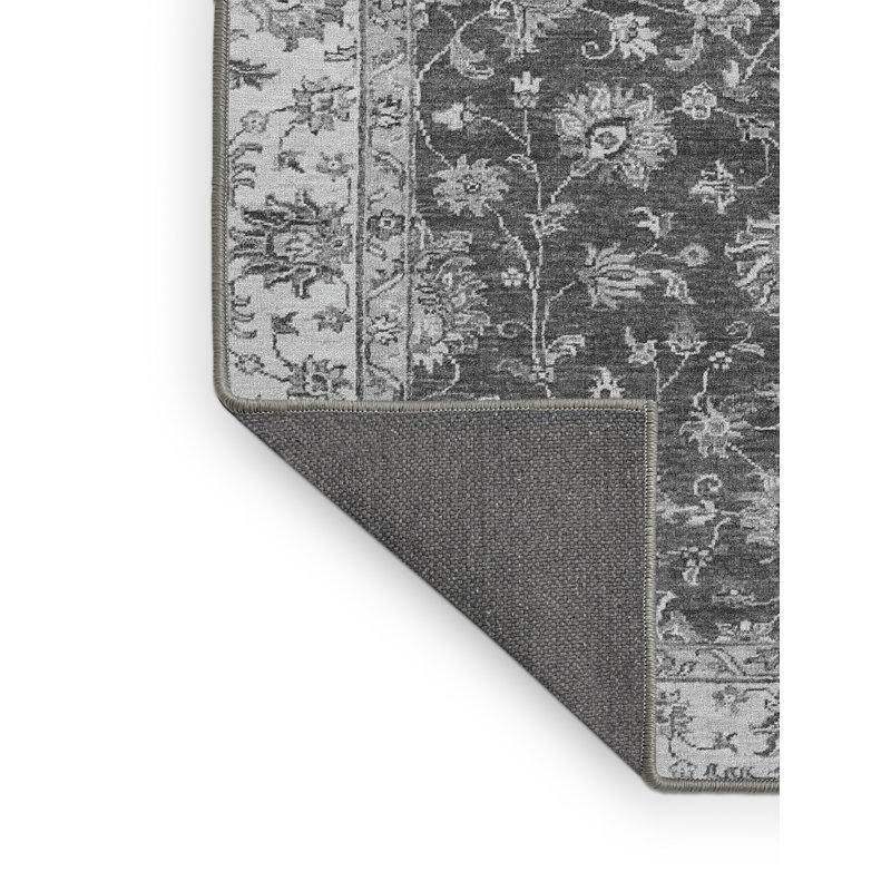 Tapis oriental gris en laine et en polyester tissé à la machine Aboubakry