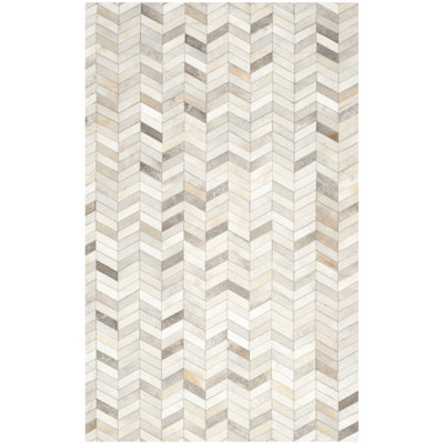 Heilman Hand Woven Herringbone Pattern Leather Rug
