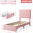 Twin Upholstered Platform Bed with Wave Headboard and Storage Drawer, Velvet Pink Bed Frame with Wooden Slats, No Box Spring Needed, Set of 2-1975675191