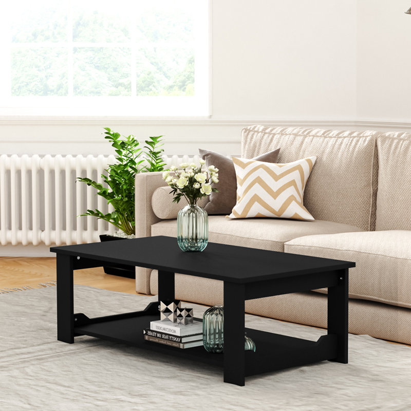 Datrick Four Leg Coffee Table with Storage, 42cm H x 100cm L x 48cm W, Black