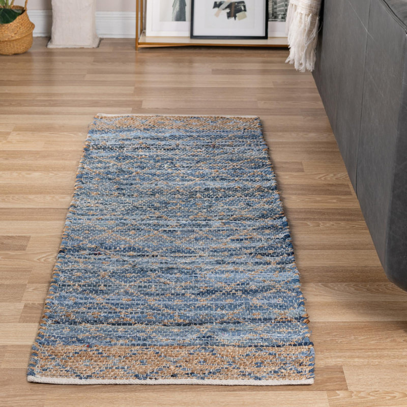 Tapis Denim Blue_Unique Loom Sand Chindi, Tapis de couloir 2 pi 2 po x 8 pi
