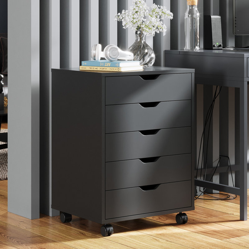 Classeur à 5 tiroirs avec roulettes, commode de rangement en bois, commode de chambre à coucher, classeur de bureau, bureau mobile Winstone