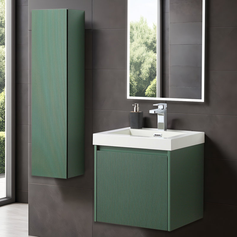 Meuble-lavabo flottant avec lavabo et armoire latérale 20 po Loften, Vert aventurine