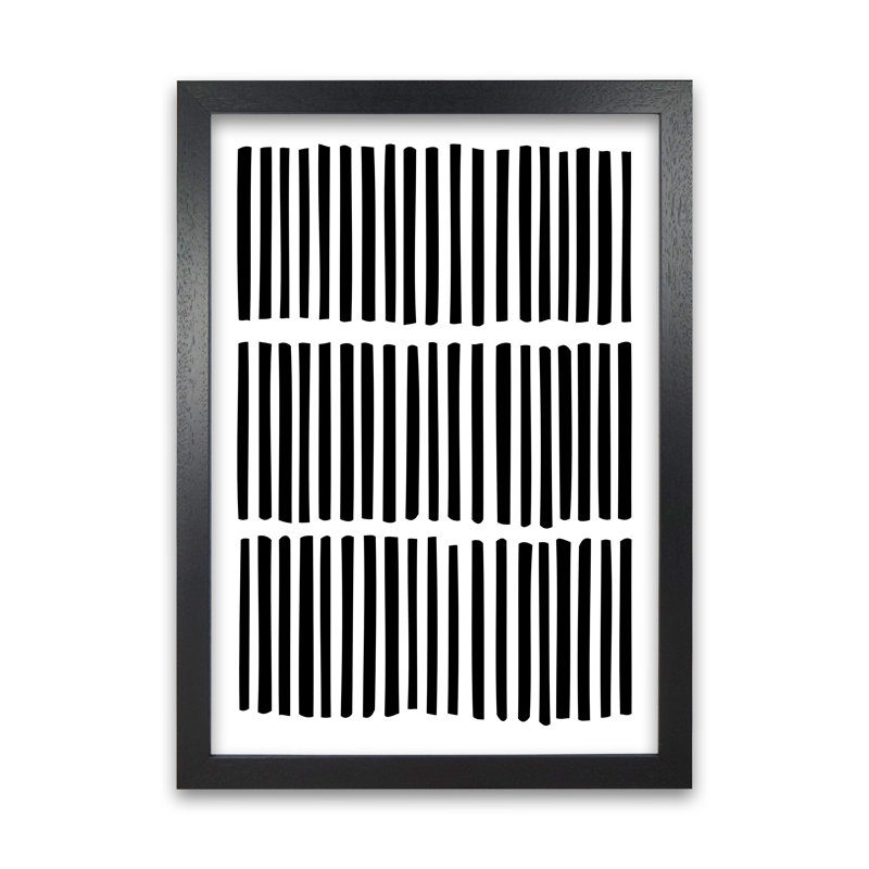 Scandi Black And White Lines - Print, Black Frame, 59cm H x 42cm W x 3cm D