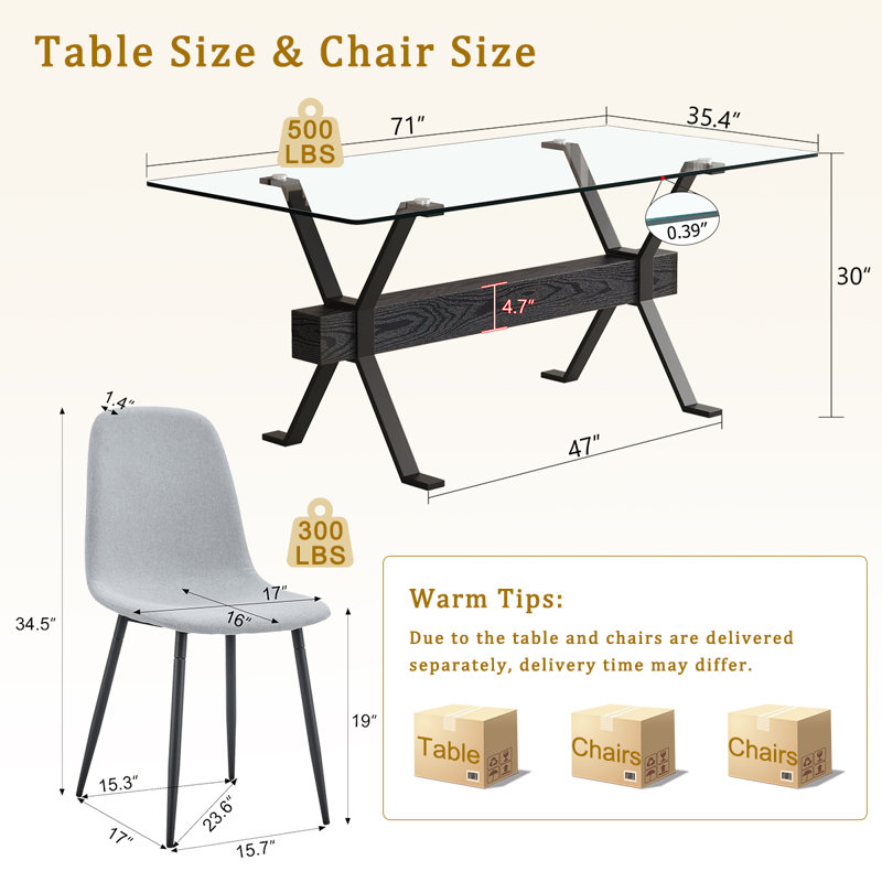 Ensemble de table de salle à manger 8 personnes, table de salle à manger en verre trempé et chaises confortables, Blanc