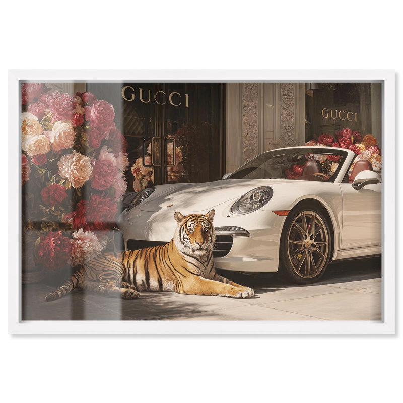 «Graceful Tiger Blossoming Store Shadowbox Print», art mural par Art Remedy, cadre blanc, 54 x 36, H 37 po x l 55 po