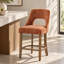 Ensemble de 2 tabourets de bar rembourrés, hauteur du comptoir, pieds en bois, style moderne pour îlot de cuisine, orange