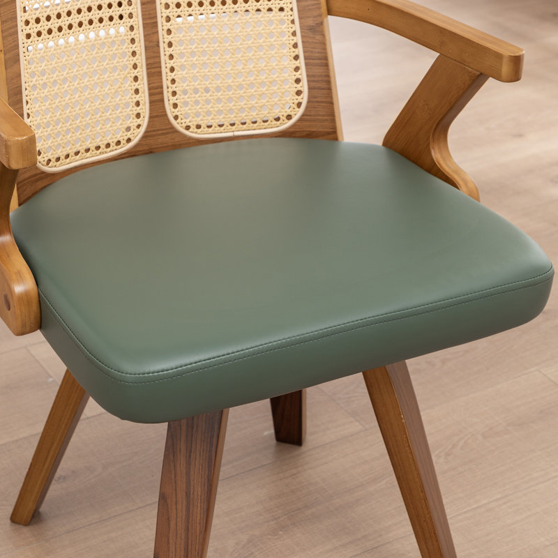 Modern Upholstered Faux Leather Rattan Back Dining Chairs, Green