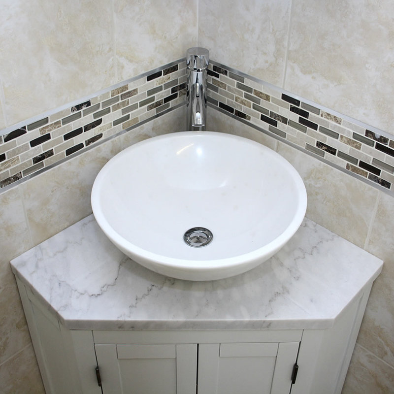 Aneko 550mm Single Bathroom Vanity with Vessel Stone Basin, White Marble, White