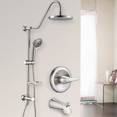 Système de 2 pommes de douche avec 8 po de pluie et 5 douchette à main en finition nickel brossé