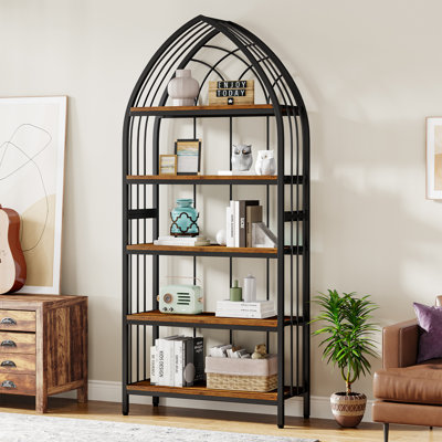 Viktoras 74.8-inch Tall Bookshelf Bookcase with Curved Top for Home Office