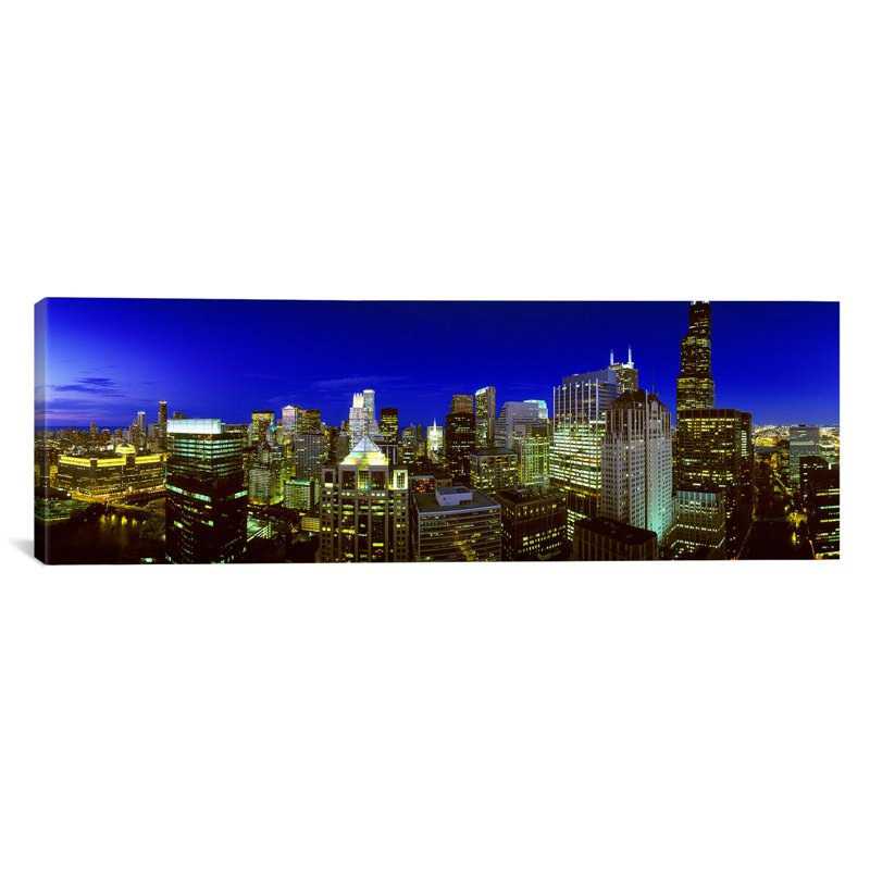 « soirée chicago, illinois », reproduction de photo sur toile, H 20 po x l 60 po x P 1,5 po, Toile tendue