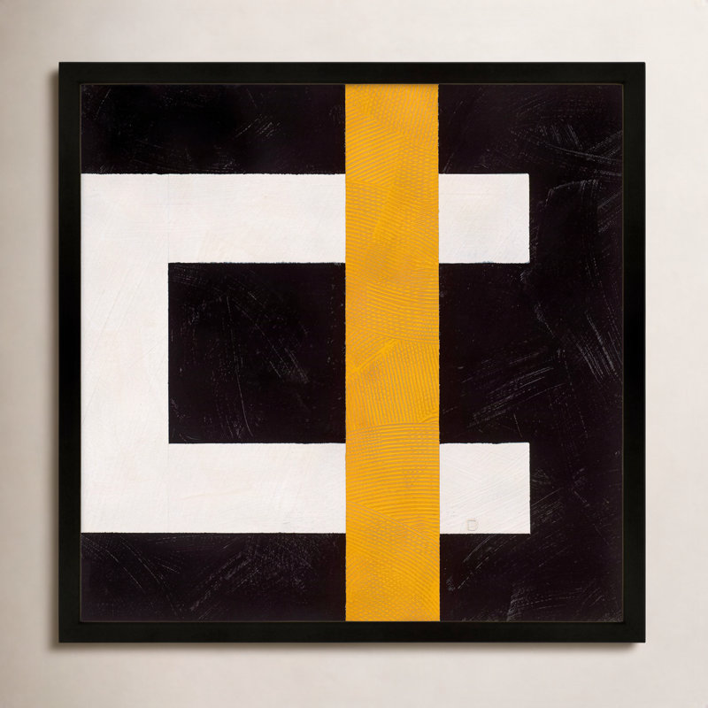Composition with Yellow 3 par Robert Kamnatnik - Art mural encadré, Papier avec cadre noir, H 16 po x l 16 po x P 1,25 po