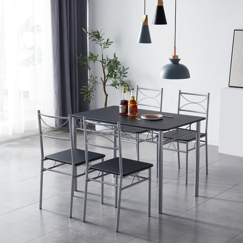 Liammatthew 4 - Person Dining Set, Black, Silver, Black