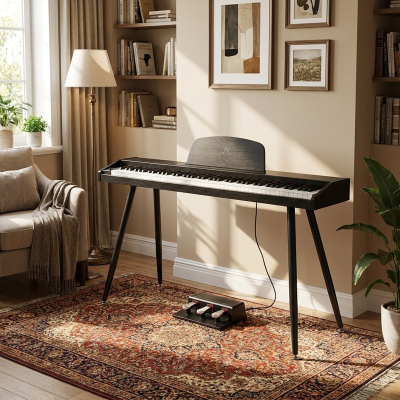 Wooden 88 Key Digital Play Musical Instrument with Metal Frame, Black