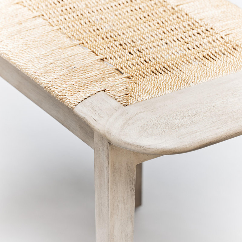 Juno Stool with Solid Wood Frame, Washed White/Natural